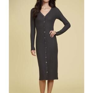 Nation LTD Kate Cardigan Button Down Long Sleeve Ribbed Midi Dress Small